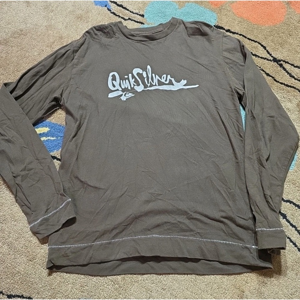 Vintage Y2K Quiksilver Shirt Sz Small Long Sleeve Brown Surf Skate Single Stitch